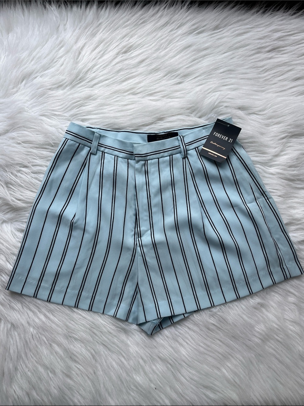 Forever 21 Pale Blue Vertical-Stripe Women’s Shorts